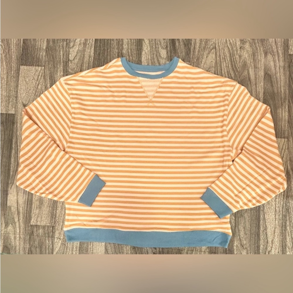 🧡💙FREE PEOPLE STRIPPED OVERSIZED CREW NECK SWEATSHIRT - Picture 6 of 12